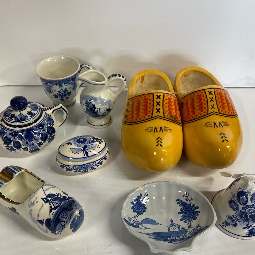 9 Piece Mix. Delft Blue of Holland & Wooden Shoes